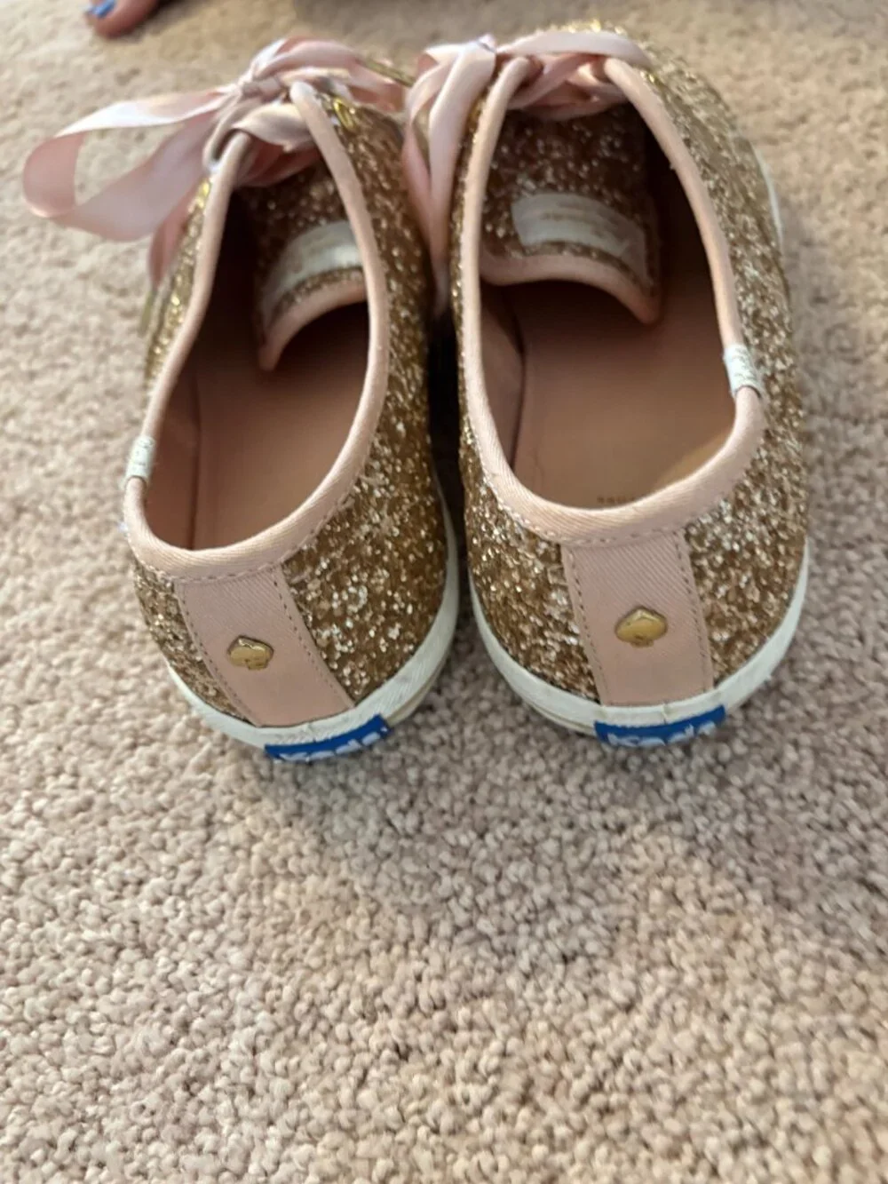 Keds x Kate Spade Rose Gold Glitter Sneakers Ribbon Lace Size 7.5